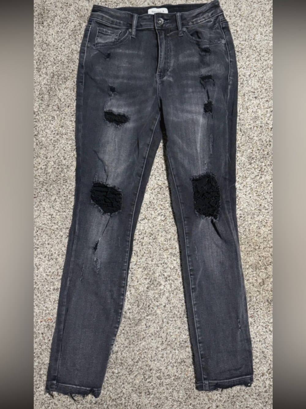 Women’s Black Distressed Denim Jeans with Metal SA Accent